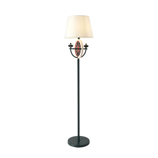 Mediterranean Barrel Floor Lamp - Black Fabric, 1 Bulb, Round & Bowl Frame Design