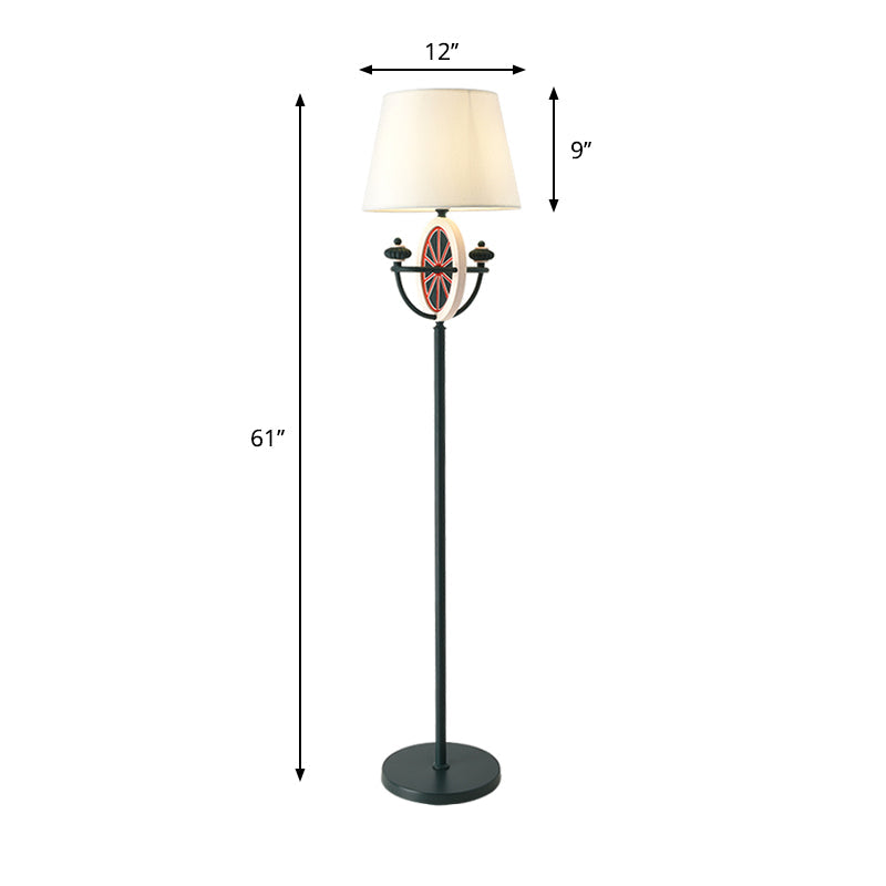 Mediterranean Barrel Floor Lamp - Black Fabric, 1 Bulb, Round & Bowl Frame Design