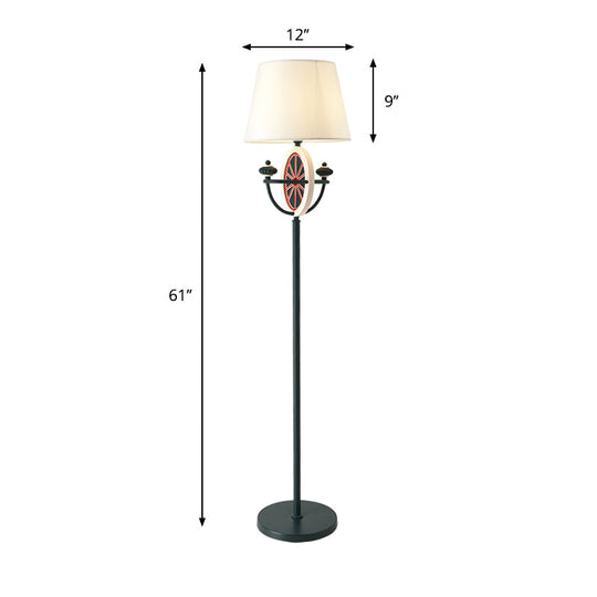 Mediterranean Barrel Floor Lamp - Black Fabric, 1 Bulb, Round & Bowl Frame Design