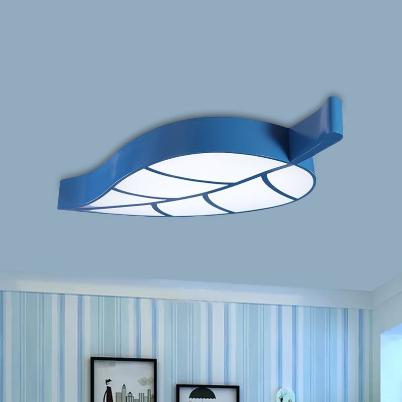 Leaf-Shaped Flush Mount Acrylic LED Ceiling Lamp for Kids' Bedroom in Red/Yellow/Blue