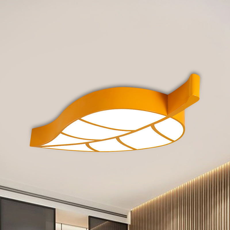 Leaf-Shaped Flush Mount Acrylic LED Ceiling Lamp for Kids' Bedroom in Red/Yellow/Blue
