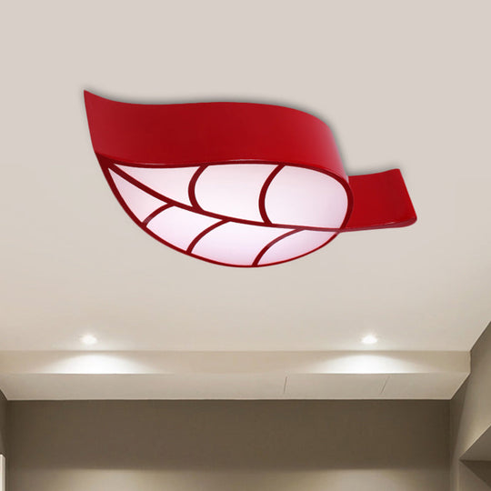 Leaf-Shaped Flush Mount Acrylic LED Ceiling Lamp for Kids' Bedroom in Red/Yellow/Blue