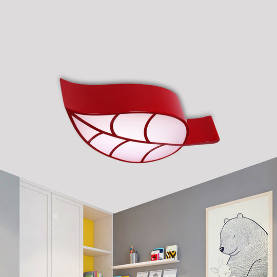 Leaf-Shaped Flush Mount Acrylic LED Ceiling Lamp for Kids' Bedroom in Red/Yellow/Blue