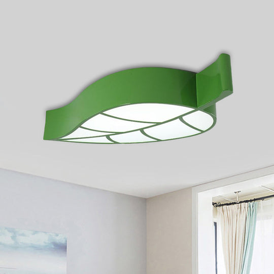 Leaf-Shaped Flush Mount Acrylic LED Ceiling Lamp for Kids' Bedroom in Red/Yellow/Blue