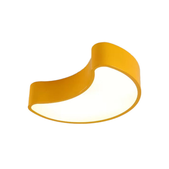 Semi-Moon LED Acrylic Flush Mount Ceiling Fixture for Kids' Leisure Area - White/Red/Yellow Lighting