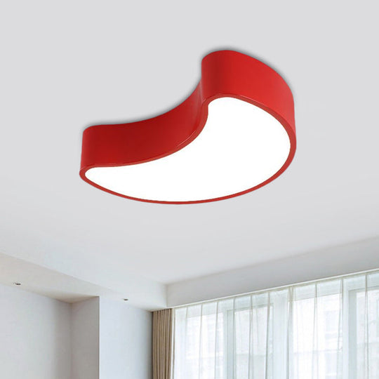 Semi-Moon LED Acrylic Flush Mount Ceiling Fixture for Kids' Leisure Area - White/Red/Yellow Lighting