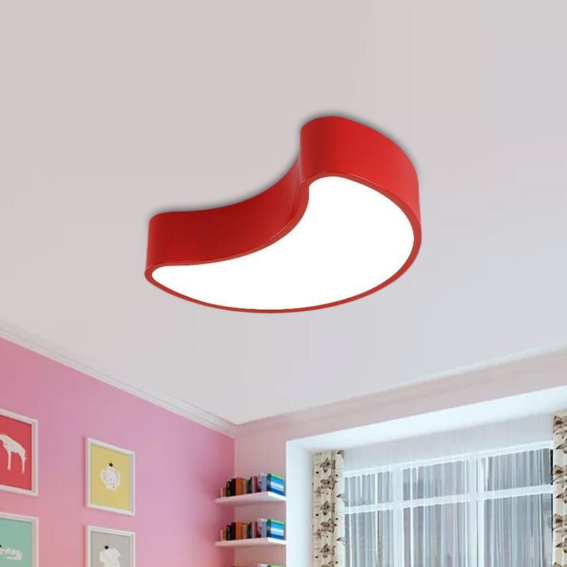 Semi-Moon LED Acrylic Flush Mount Ceiling Fixture for Kids' Leisure Area - White/Red/Yellow Lighting