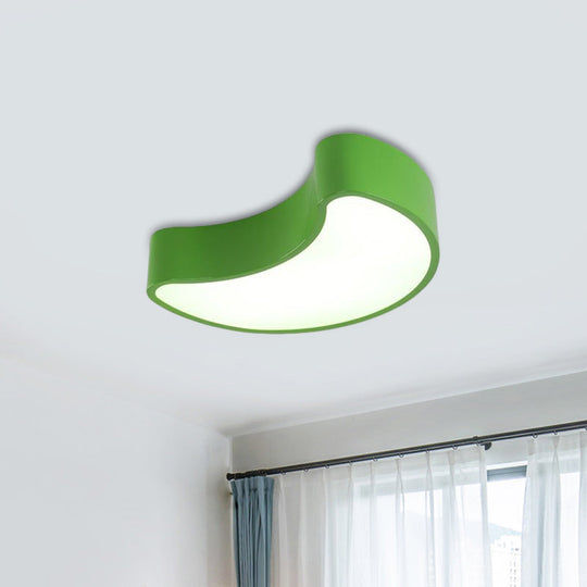 Semi-Moon LED Acrylic Flush Mount Ceiling Fixture for Kids' Leisure Area - White/Red/Yellow Lighting