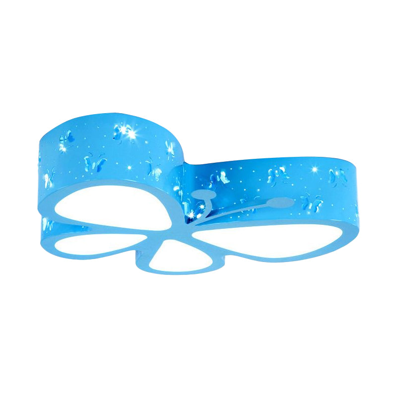 Kids LED Butterfly Ceiling Light - Acrylic Flush Mount, Pink/Blue/Orange with Warm/White Light