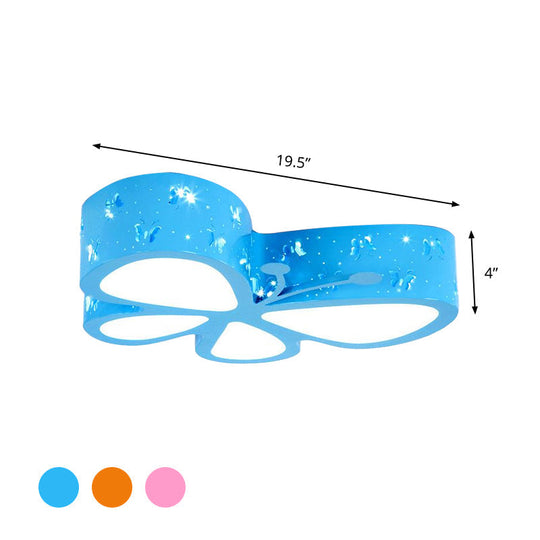 Kids LED Butterfly Ceiling Light - Acrylic Flush Mount, Pink/Blue/Orange with Warm/White Light