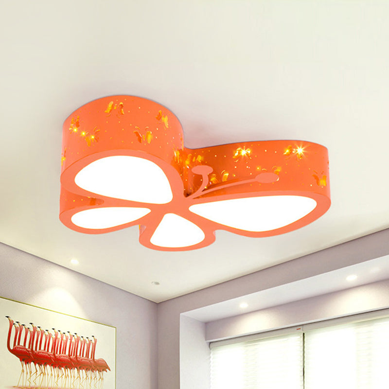 Kids LED Butterfly Ceiling Light - Acrylic Flush Mount, Pink/Blue/Orange with Warm/White Light