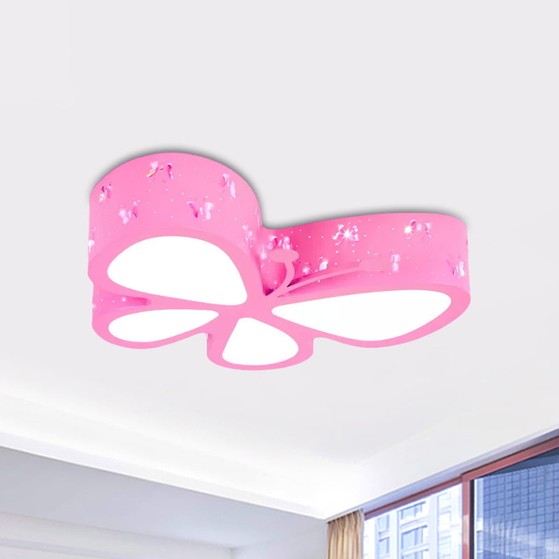 Kids LED Butterfly Ceiling Light - Acrylic Flush Mount, Pink/Blue/Orange with Warm/White Light