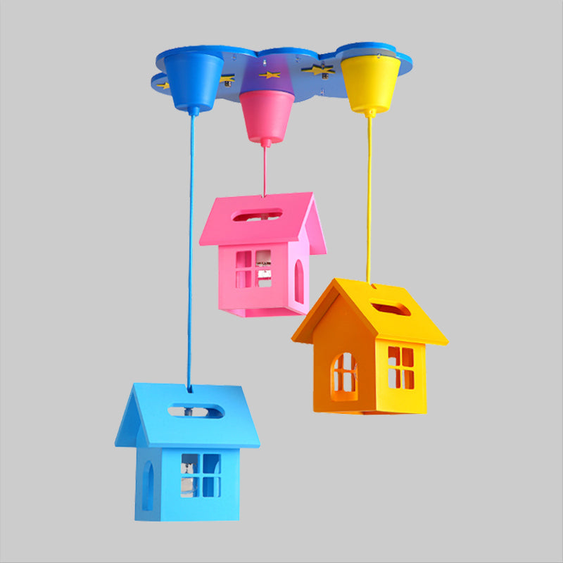 Kids' Houselet Playroom Multi-Pendant Wood Ceiling Lamp - 3 Bulbs, Blue-Pink-Yellow