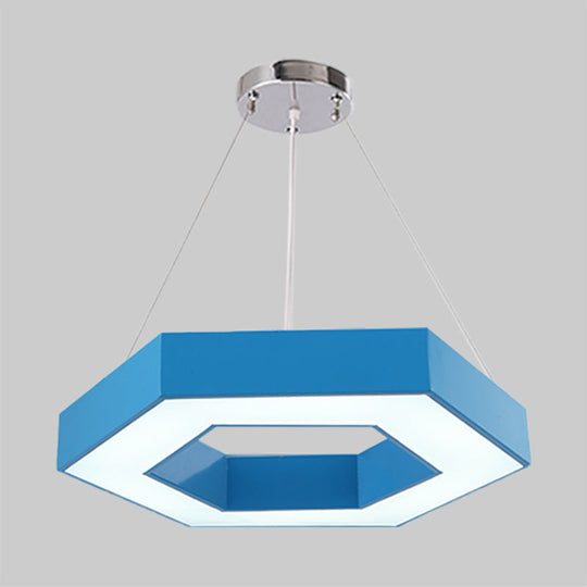 Hexagon Ring LED Chandelier in Vibrant Colors for Kindergarten Down Lighting