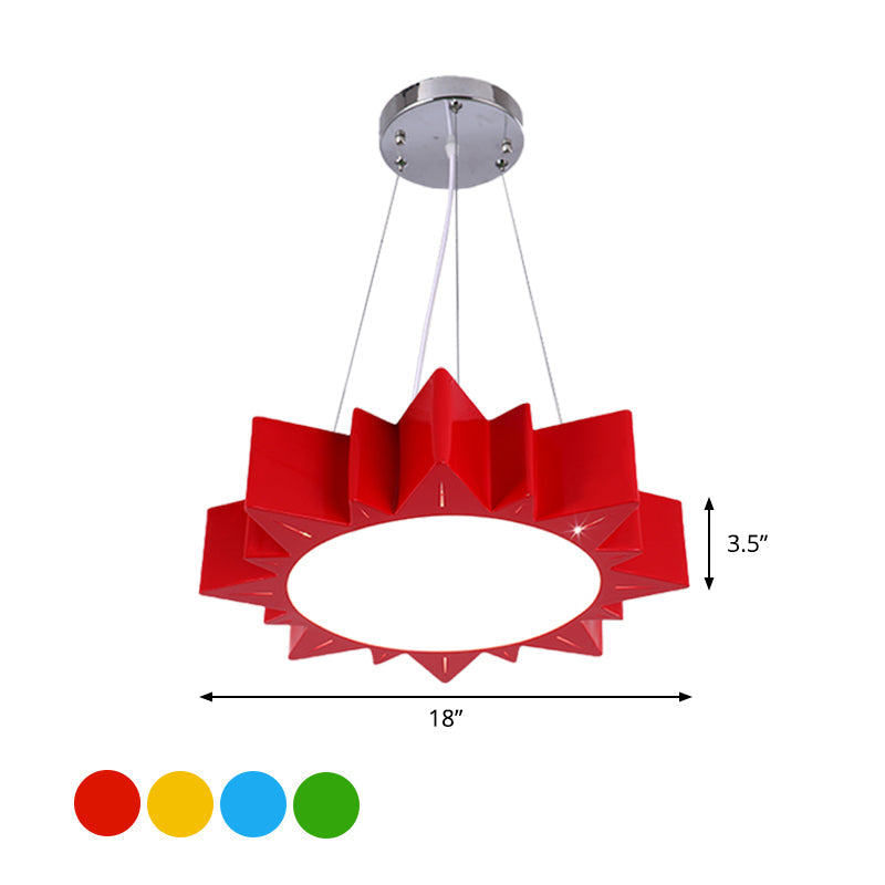 Kids Style LED Chandelier Light for Hallway - Sun Ceiling Hang Fixture in Acrylic Yellow/Blue/Green