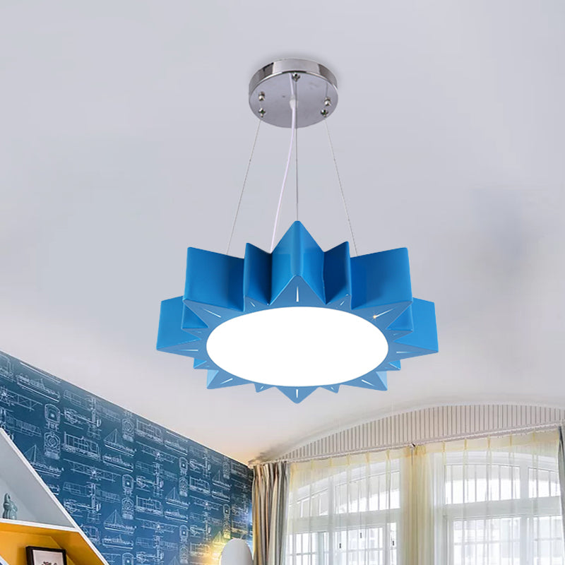 Kids Style LED Chandelier Light for Hallway - Sun Ceiling Hang Fixture in Acrylic Yellow/Blue/Green