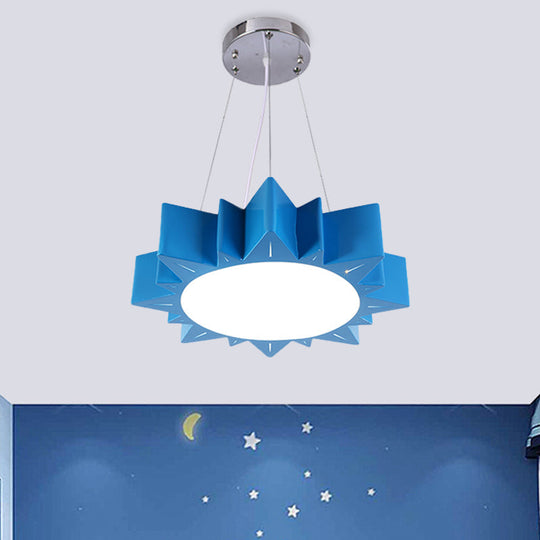 Kids Style LED Chandelier Light for Hallway - Sun Ceiling Hang Fixture in Acrylic Yellow/Blue/Green