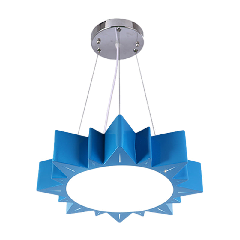 Kids Style LED Chandelier Light for Hallway - Sun Ceiling Hang Fixture in Acrylic Yellow/Blue/Green