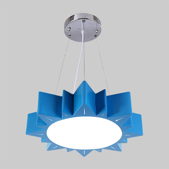 Kids Style LED Chandelier Light for Hallway - Sun Ceiling Hang Fixture in Acrylic Yellow/Blue/Green