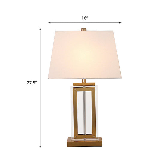 Stella - Minimalist White Fabric Nightstand Lamp with Gold Pedestal