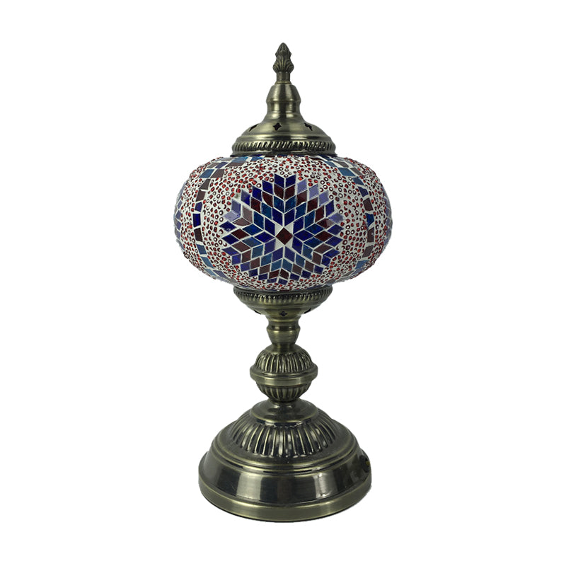 Angela - Vintage 1 Head Bedroom Table Lamp Vintage Bronze Task Lighting with Spherical Red/Blue/Multi-Color Glass Shade