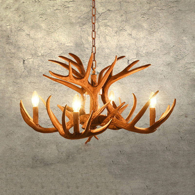 Rustic Antler Resin Chandelier – 4/6-Light Adjustable Brown Pendant