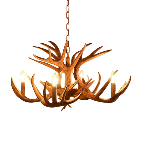 Antler Living Room Hanging Lamp Traditional Resin 4/6 Bulbs Brown Adjustable Chandelier Pendant Light