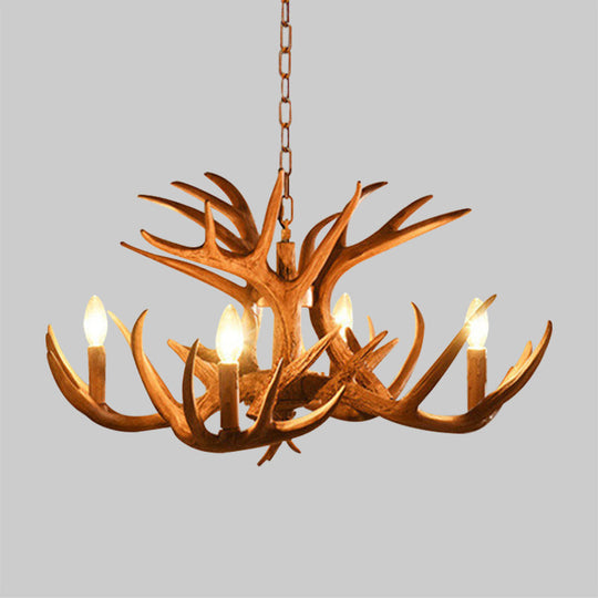 Rustic Antler Resin Chandelier – 4/6-Light Adjustable Brown Pendant