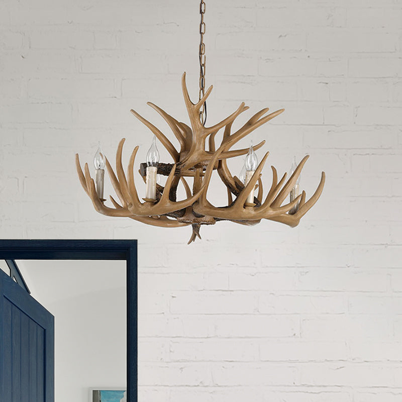 Rustic Antler Resin Chandelier – 4/6-Light Adjustable Brown Pendant