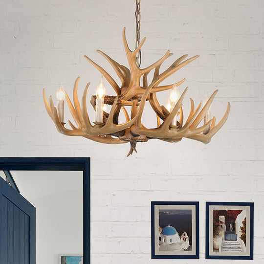 Rustic Antler Resin Chandelier – 4/6-Light Adjustable Brown Pendant