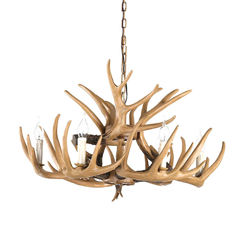 Rustic Antler Resin Chandelier – 4/6-Light Adjustable Brown Pendant