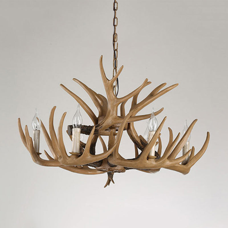 Antler Living Room Hanging Lamp Traditional Resin 4/6 Bulbs Brown Adjustable Chandelier Pendant Light