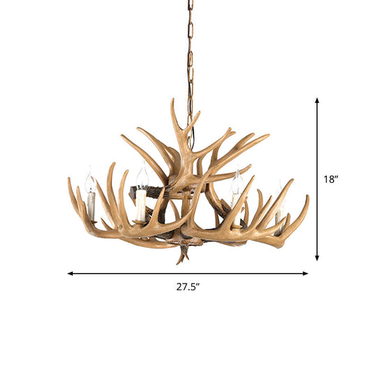 Rustic Antler Resin Chandelier – 4/6-Light Adjustable Brown Pendant