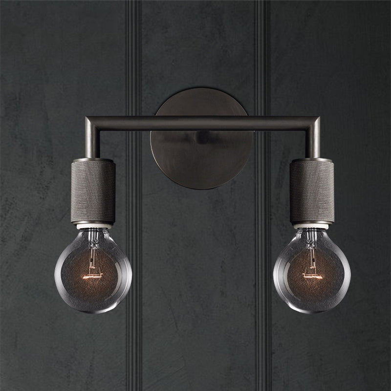 Minimalist Bare Bulb Metal Wall Lighting - 1/2-Light Indoor Sconce Lamp - Black/Brass/Chrome - Square Arm
