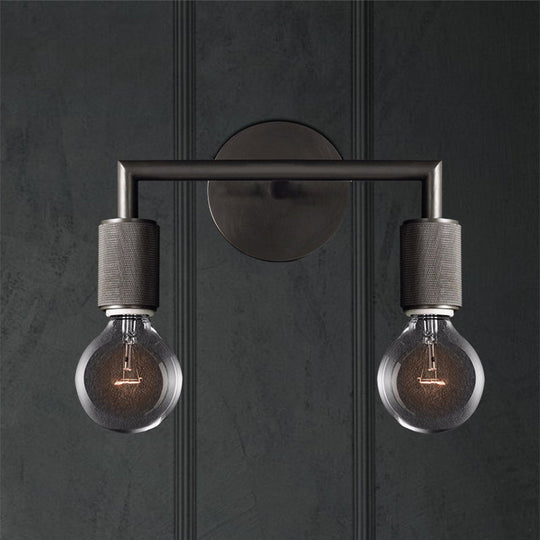 Minimalist Bare Bulb Metal Wall Lighting - 1/2-Light Indoor Sconce Lamp - Black/Brass/Chrome - Square Arm