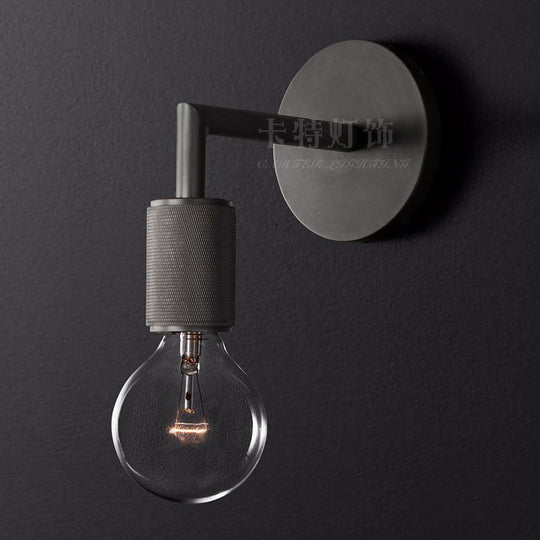 Minimalist Bare Bulb Metal Wall Lighting - 1/2-Light Indoor Sconce Lamp - Black/Brass/Chrome - Square Arm