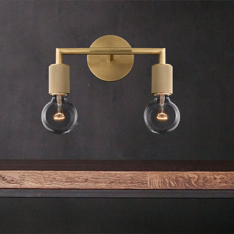 Minimalist Bare Bulb Metal Wall Lighting - 1/2-Light Indoor Sconce Lamp - Black/Brass/Chrome - Square Arm