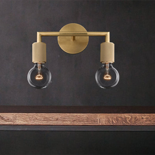 Minimalist Bare Bulb Metal Wall Lighting - 1/2-Light Indoor Sconce Lamp - Black/Brass/Chrome - Square Arm