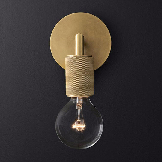 Minimalist Bare Bulb Metal Wall Lighting - 1/2-Light Indoor Sconce Lamp - Black/Brass/Chrome - Square Arm