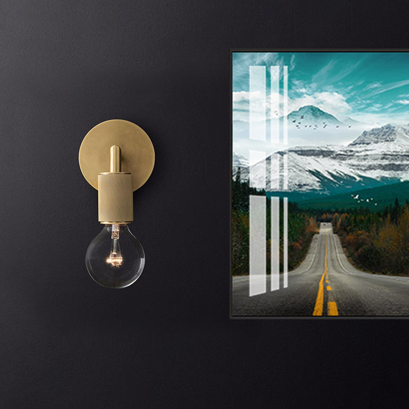 Minimalist Bare Bulb Metal Wall Lighting - 1/2-Light Indoor Sconce Lamp - Black/Brass/Chrome - Square Arm