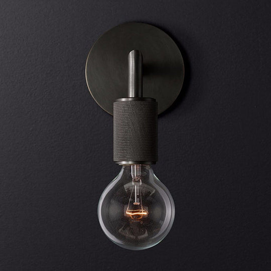 Minimalist Bare Bulb Metal Wall Lighting - 1/2-Light Indoor Sconce Lamp - Black/Brass/Chrome - Square Arm