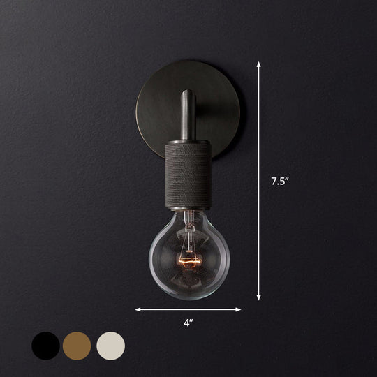 Minimalist Bare Bulb Metal Wall Lighting - 1/2-Light Indoor Sconce Lamp - Black/Brass/Chrome - Square Arm