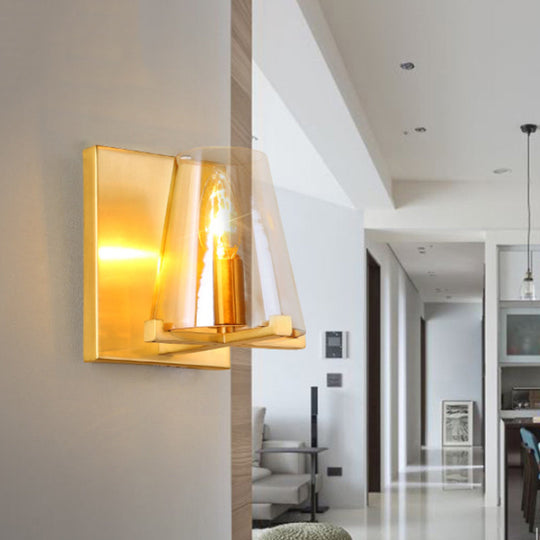 Colonial Wall Sconce: Clear Glass Cone-shaped Light Fixture with Brass Mount for Kitchen