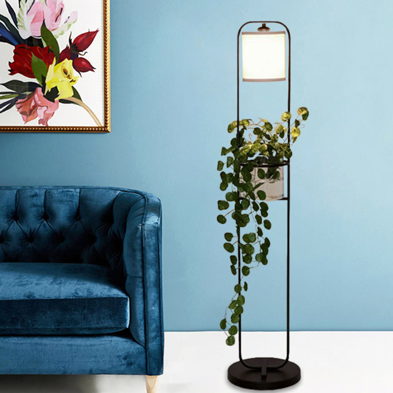 Modern Black Fabric Drum Floor Lamp with Clear Glass Pot Deco - 1/2-Light Floor Lighting for Warehouses