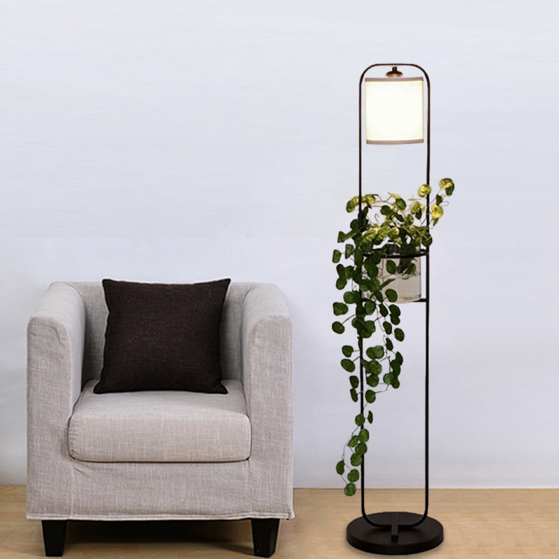 Modern Black Fabric Drum Floor Lamp with Clear Glass Pot Deco - 1/2-Light Floor Lighting for Warehouses