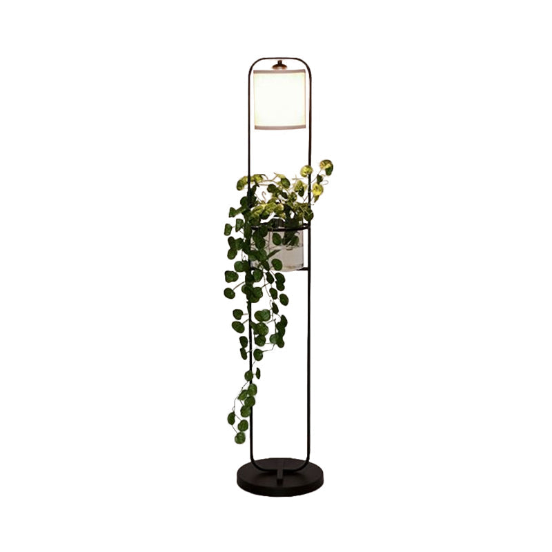 Modern Black Fabric Drum Floor Lamp with Clear Glass Pot Deco - 1/2-Light Floor Lighting for Warehouses
