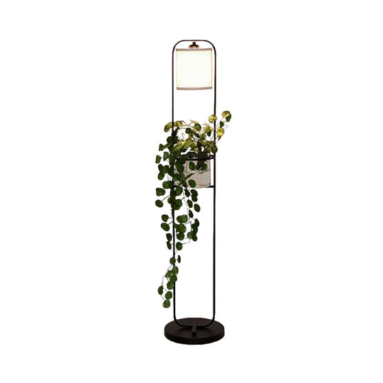 Modern Black Fabric Drum Floor Lamp with Clear Glass Pot Deco - 1/2-Light Floor Lighting for Warehouses
