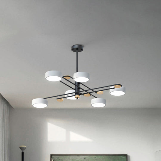 Nordic Chandelier with 6 Lights: Modern Sputnik Design, Gold/Grey/White-Wood Finish, Acrylic Shade – Perfect for Living Rooms