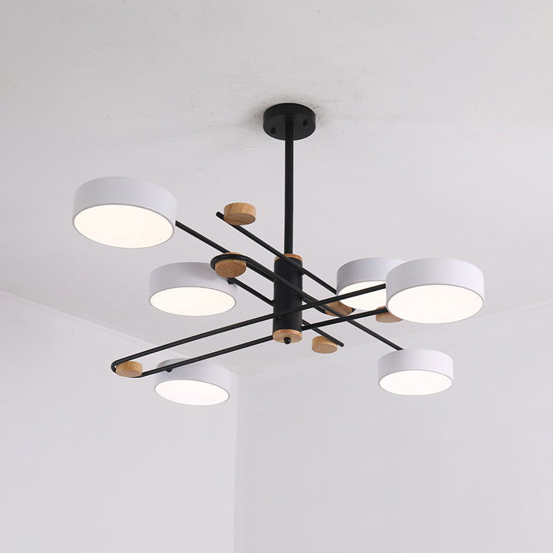 Nordic Chandelier with 6 Lights: Modern Sputnik Design, Gold/Grey/White-Wood Finish, Acrylic Shade – Perfect for Living Rooms