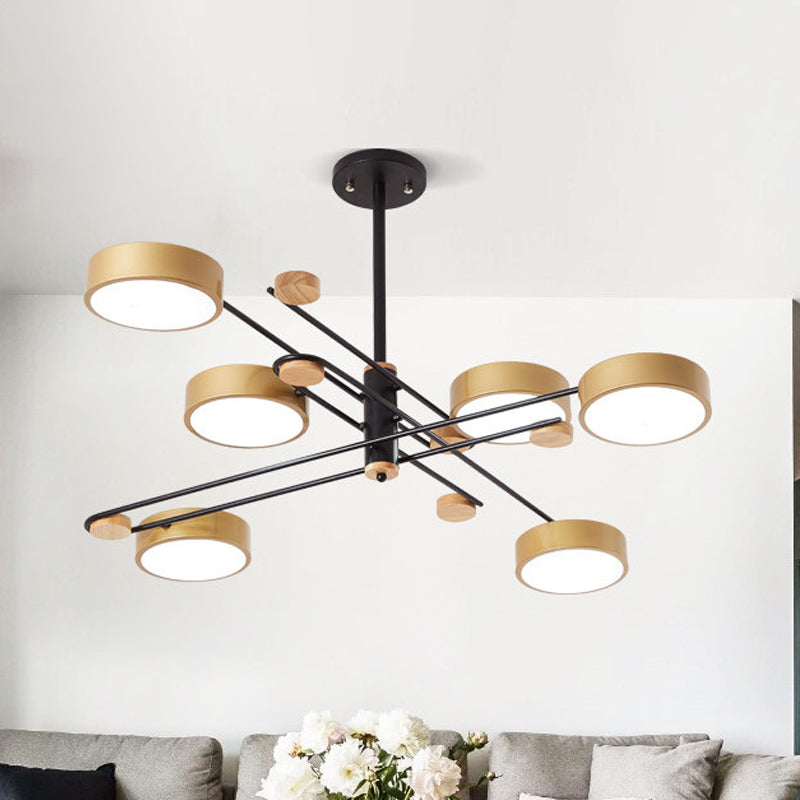 Nordic Chandelier with 6 Lights: Modern Sputnik Design, Gold/Grey/White-Wood Finish, Acrylic Shade – Perfect for Living Rooms